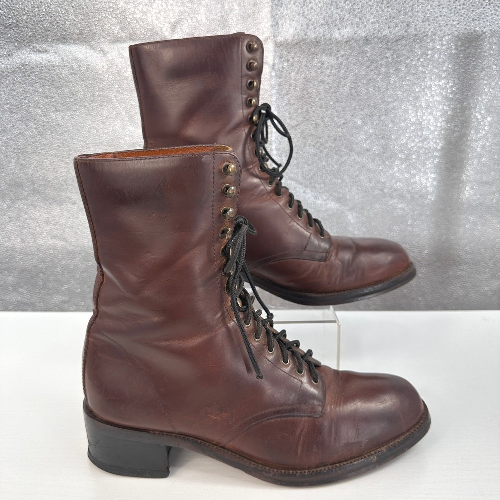 Vintage 90s Nine West Brown Leather Lace Up Granny Boots 7M Ren Faire Forest